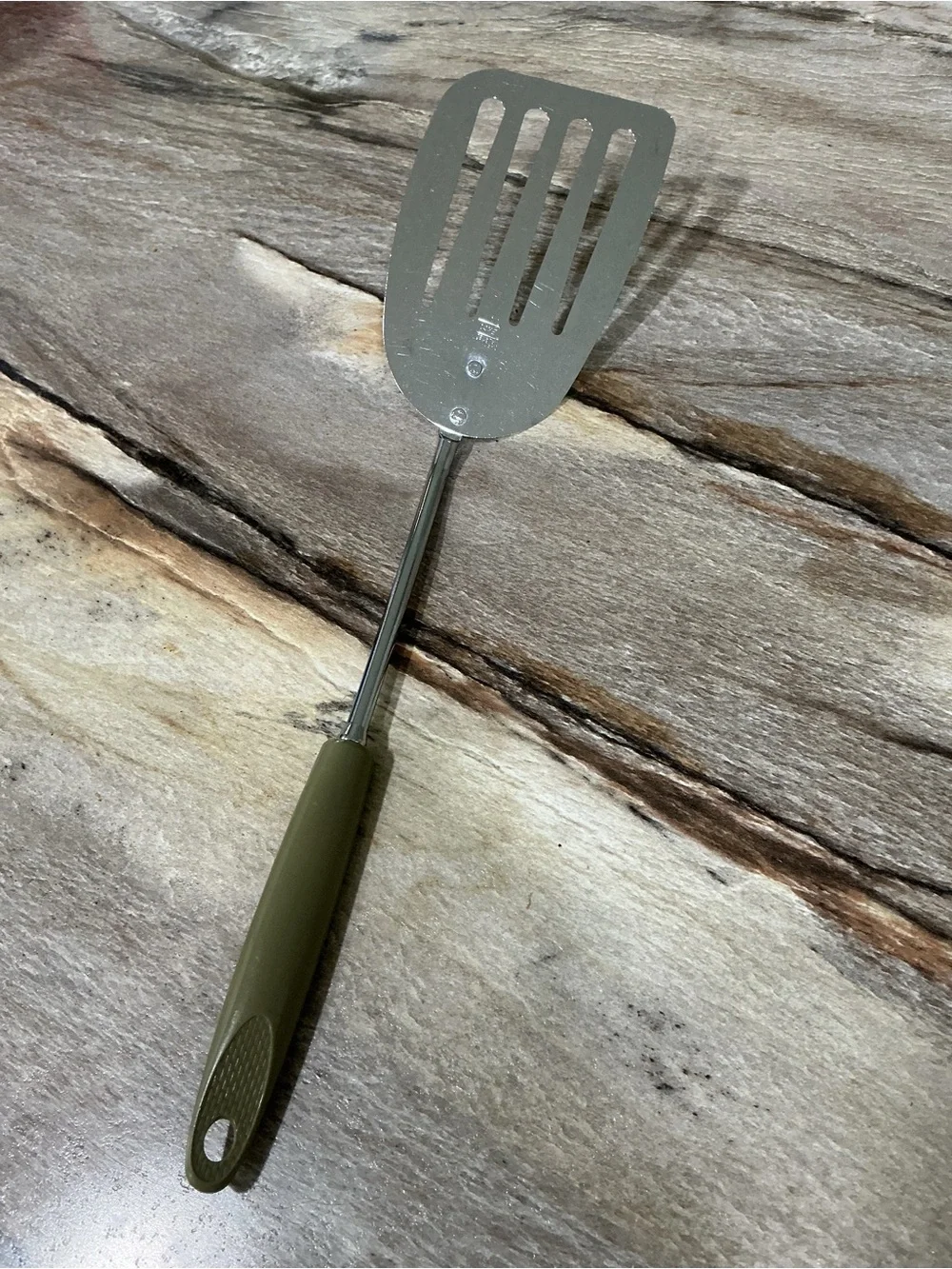 Vintage Ekco Slotted Spatula Turner Avocado Green Handle MCM Kitchen Utensil